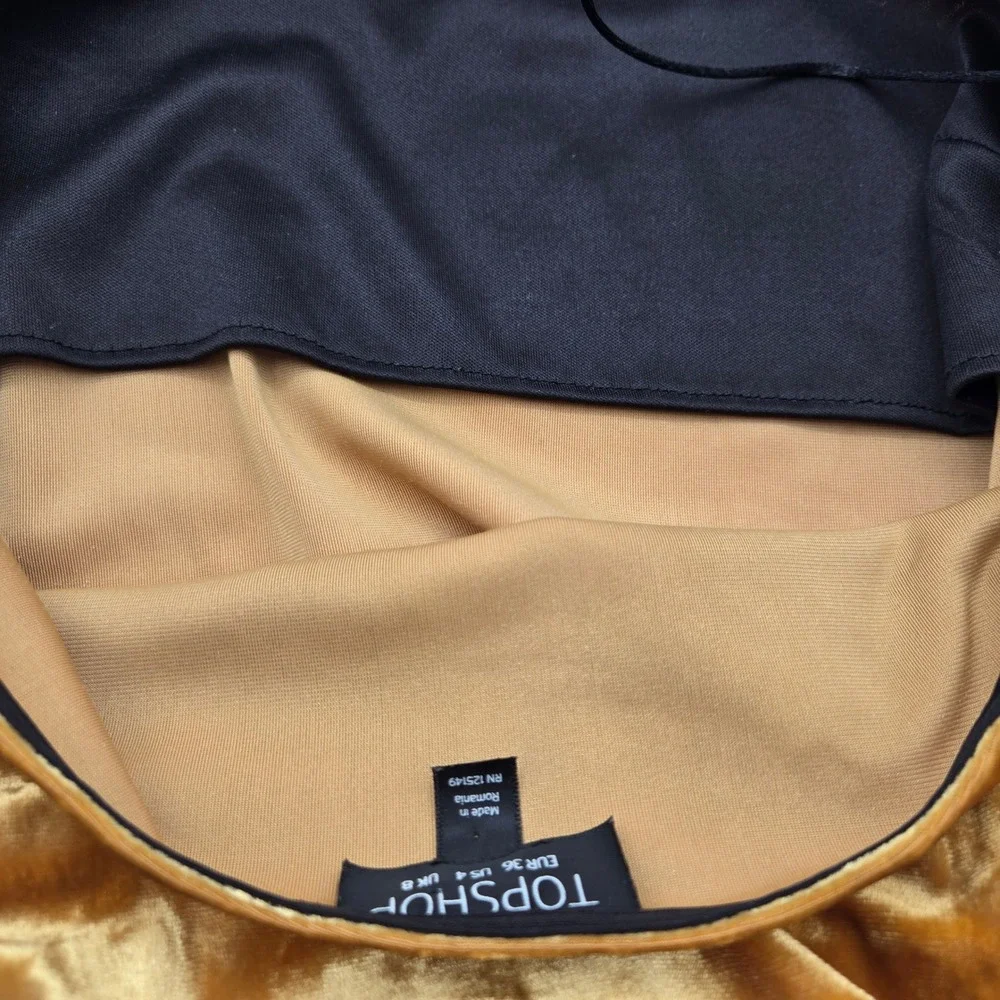 TOPSHOP Velvet Slip Dress Gold Mini Spaghetti Straps Women's Size 4 Chic‎ Party